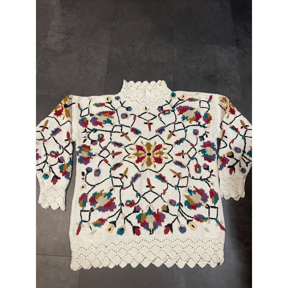 Artisan Embroidered‎ Floral Sweater | Boho Chic Knitwear | Multicolor B-12